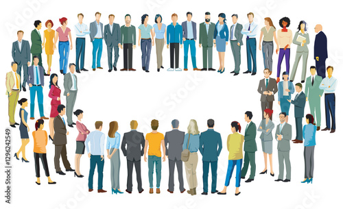 eine sehr große Gruppen von Menschen auf weißem Hintergrund, Illustration isoliert..eps