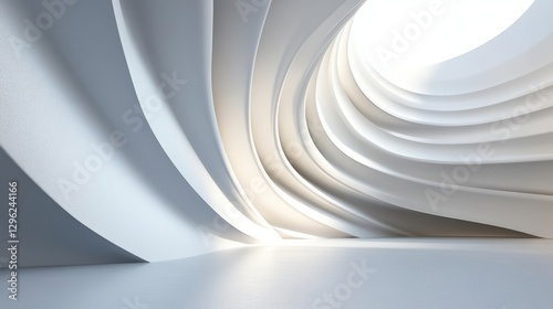 Abstract white curved architecture interior, light, modern design