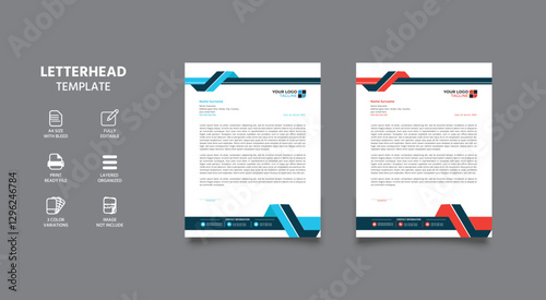 Business style letterhead template design with red and black color variation. Modern letterhead vector template.