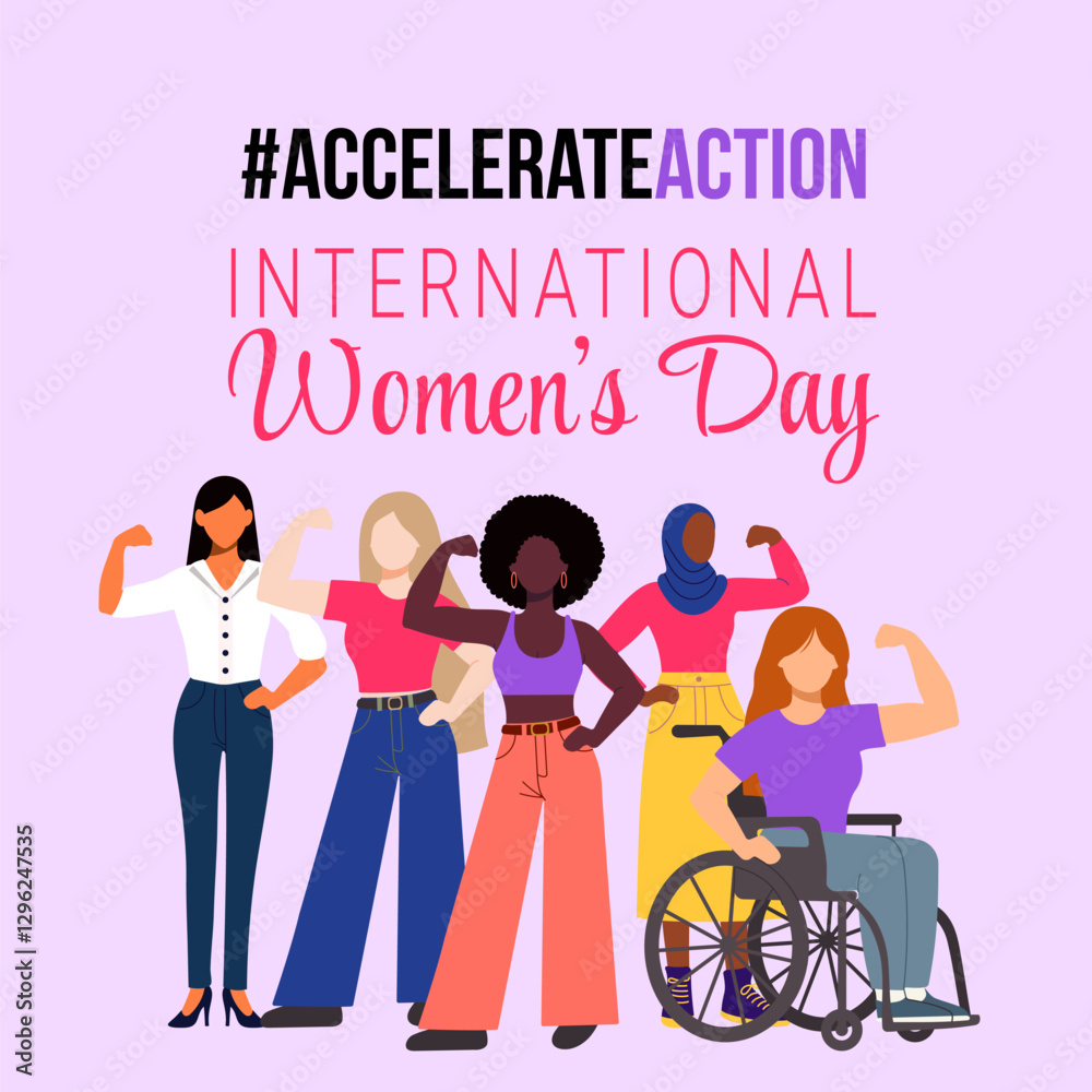 Obraz premium A poster for International Women's Day featuring a group of women with a slogan that reads 