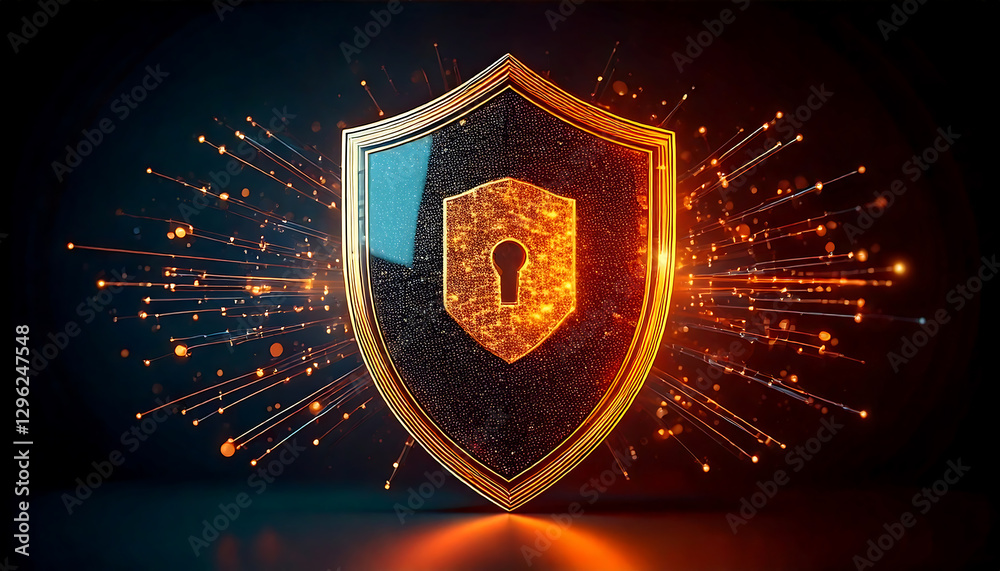 Fototapeta premium security concept with shield and padlock