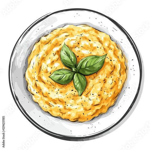 Risotto Milanese minimalist 2D vector graphic illustration sketch on a white background.

