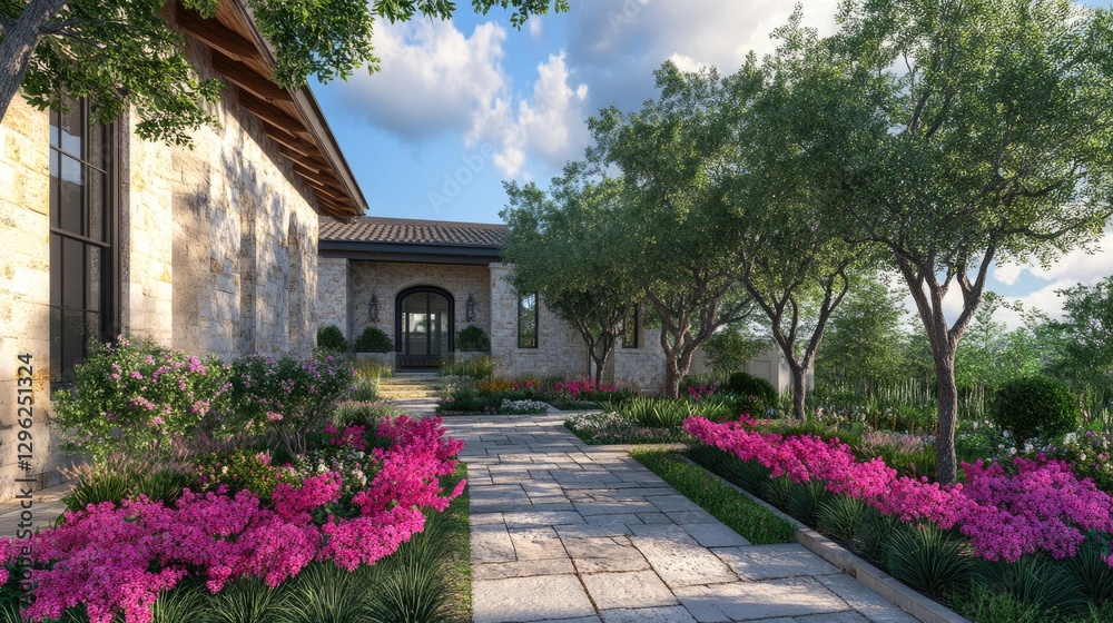 Obraz premium A stylish front yard where trees are strategically placed to enhance curb appeal.