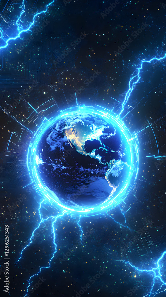 Abstract digital background with a blue glowing planet and circuit board elements
Abstract digital background with a blue glowing planet and circuit board elements