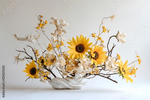 A digitally created sunflower with petals displaying a unique and artistic shade variation, each blending smoothly into the next, while the textured center remains bold and defined. photo