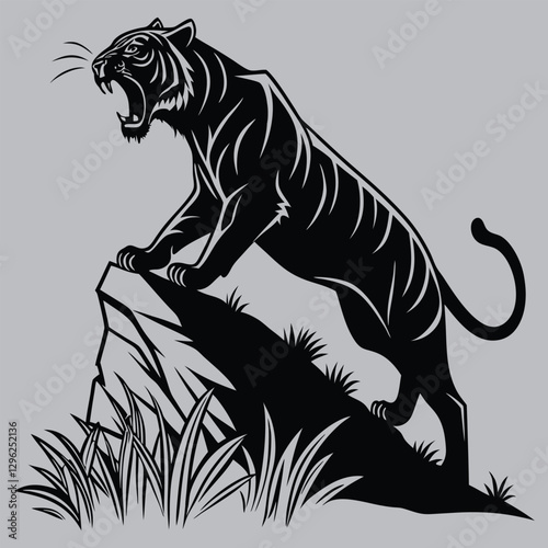 a tiger charging toward the viewer silhouette vector design art and illustration