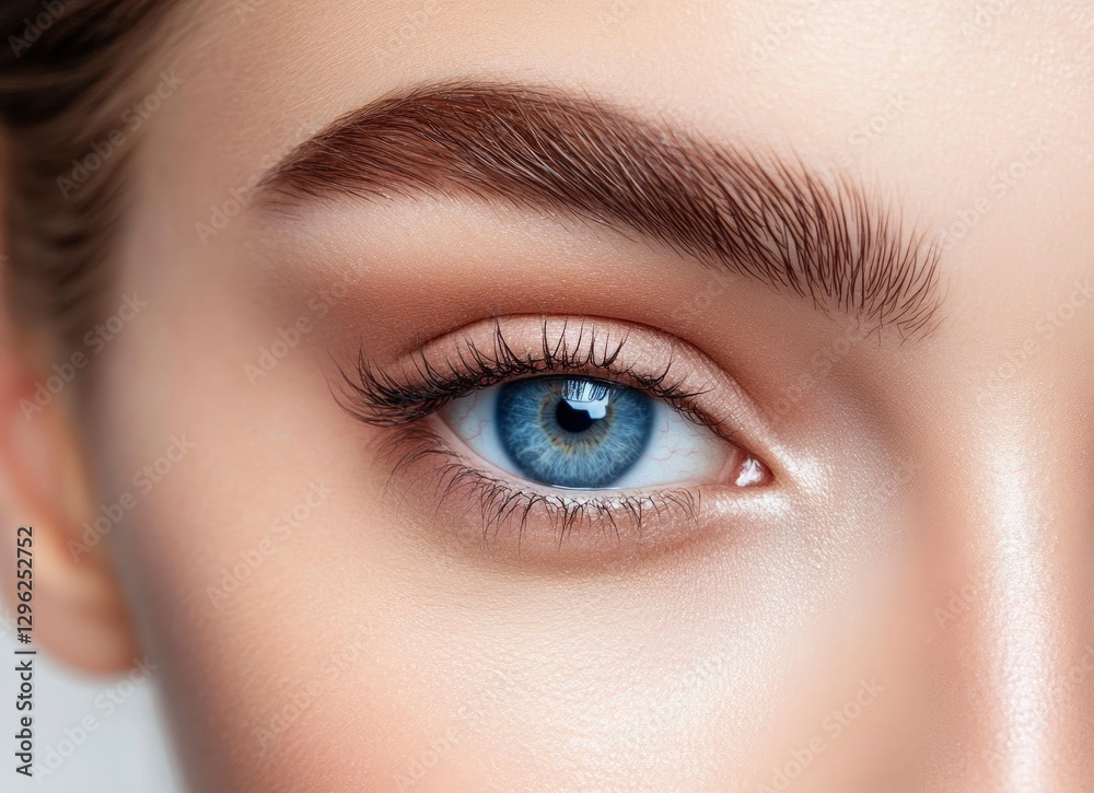 Fototapeta premium A close-up of the face and eyes, highlighting beautiful eyebrows with perfect arches and thick fur on top.