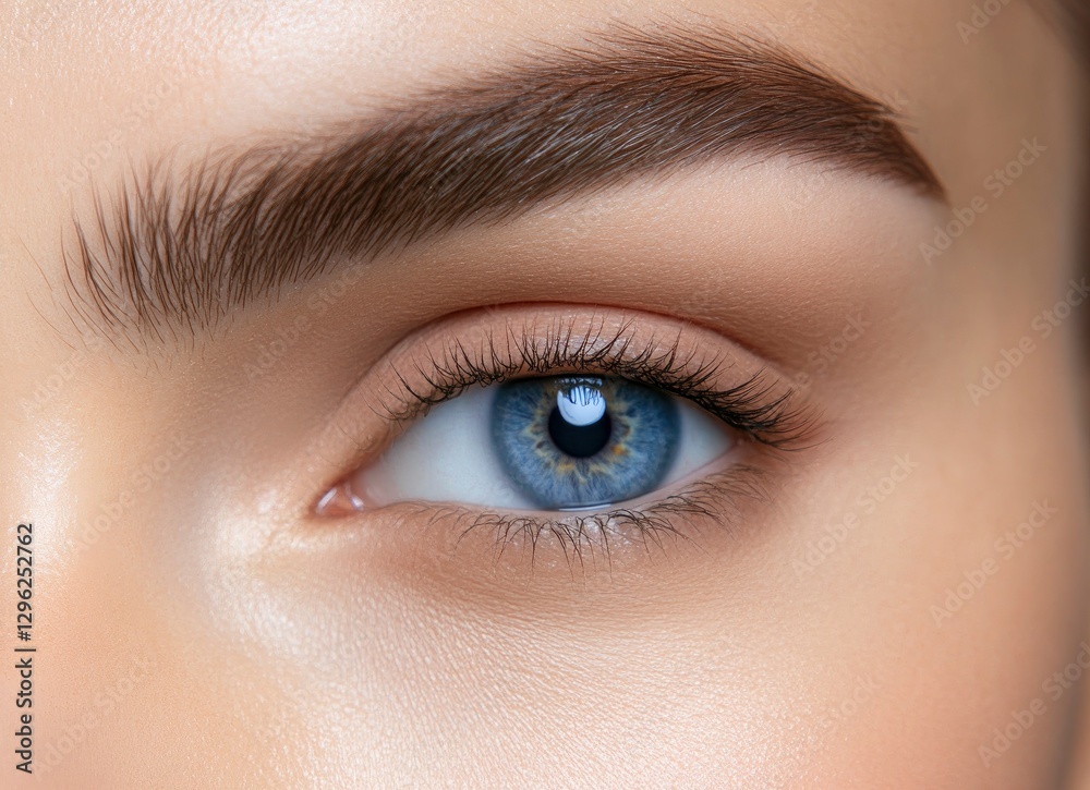 Fototapeta premium A close-up of the face and eyes, highlighting beautiful eyebrows with perfect arches and thick fur on top. 