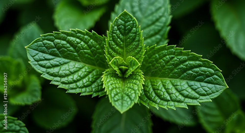Close-up of vibrant green mint leaves, showing their jagged edges and textured surface.
Close-up of vibrant green mint leaves, showing their jagged edges and textured surface.