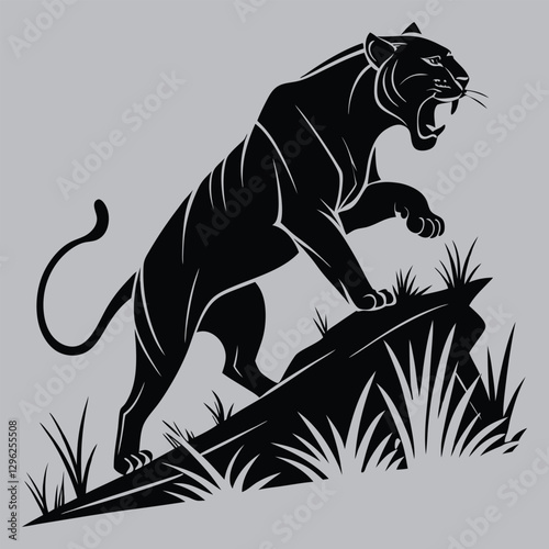 a tiger charging toward the viewer silhouette vector design art and illustration