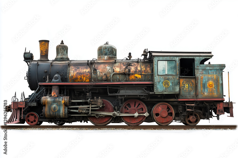 Side view of Locomotive, realistic vehicle, white background Side view of Locomotive, realistic vehicle, white background