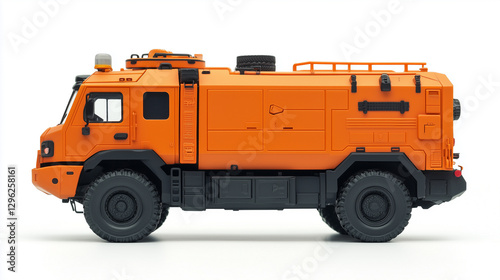 Side view of Bomb disposal unit, Emergency vehicle, scale model vehicle, isolated on white photo