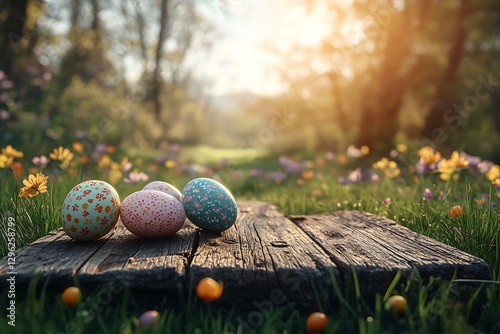 Happy Easter Background with colored Easter eggs.