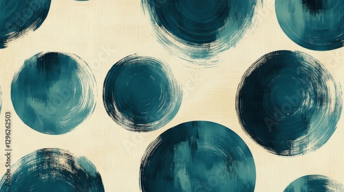Artistic Painting Featuring Teal Circles on a Light Textured Background