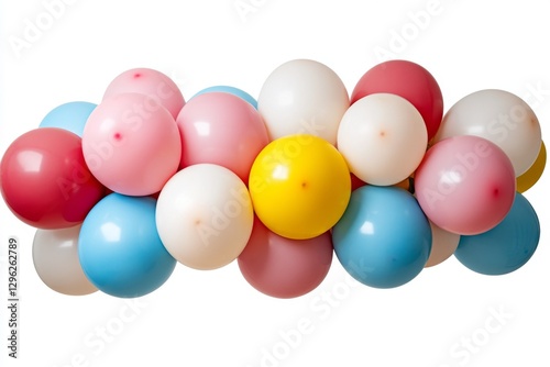 Colorful balloons bunch together for a birthday party, isolated on a white background