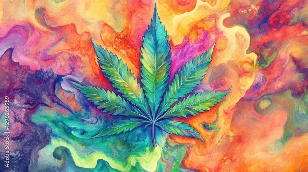 Vibrant cannabis leaf on colorful abstract background. Vibrant cannabis leaf on colorful abstract background.