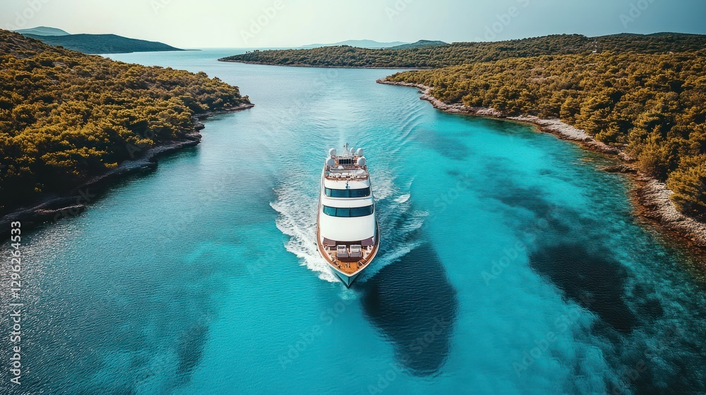 Fototapeta premium Yacht cruising Adriatic islands, summer
