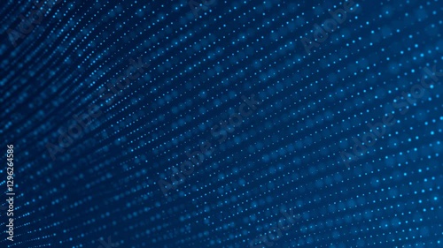 Blue background, live animation. Chaotic 3D waves particle. Circles, dots with neon glow. Bright, blurred stars. Outer space, Milky Way, captivating display of matter. 4k computer screensaver.