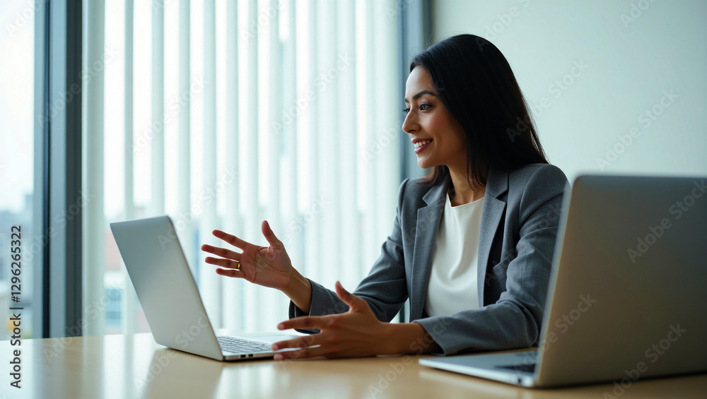 A professional African American woman discussing ideas in a business meeting A professional African American woman discussing ideas in a business meeting
