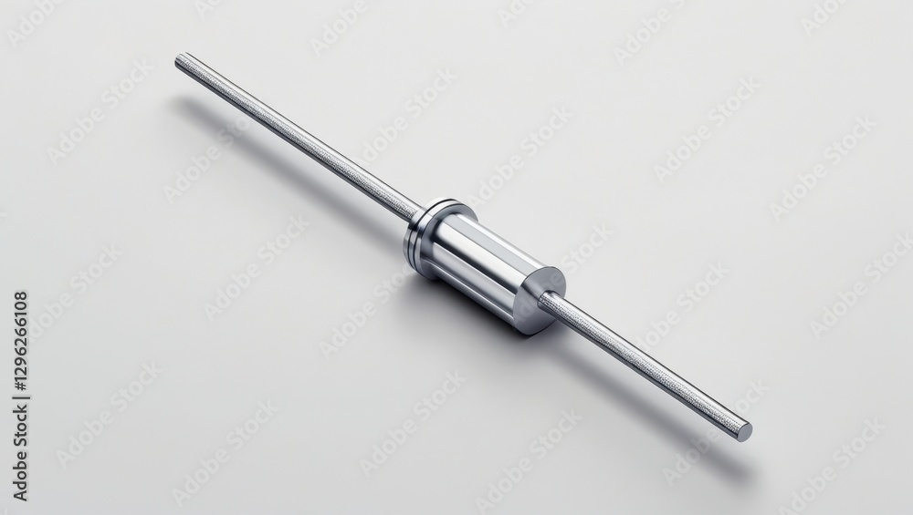 Silver Metal Electronic Diode Component with Axial Leads on White Background Silver Metal Electronic Diode Component with Axial Leads on White Background
