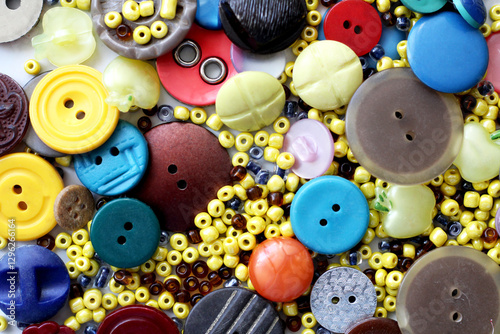 Colored buttons and beads, creative set