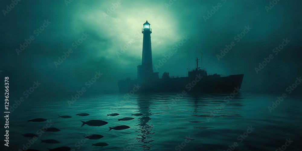 Fototapeta premium Lighthouse Beacon in Industrial Sea 