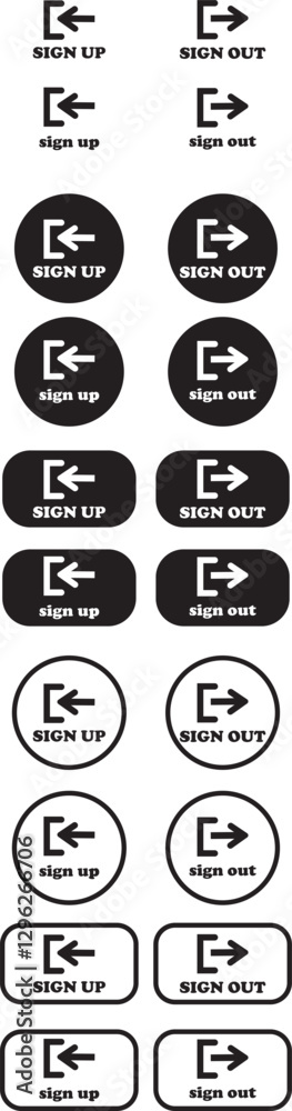 Login and logout icon set Set of sign out, Sign in vector vector collection. Open and close door symbol. Black exit and enter arrow, trendy flat style isolated on transparent background.
