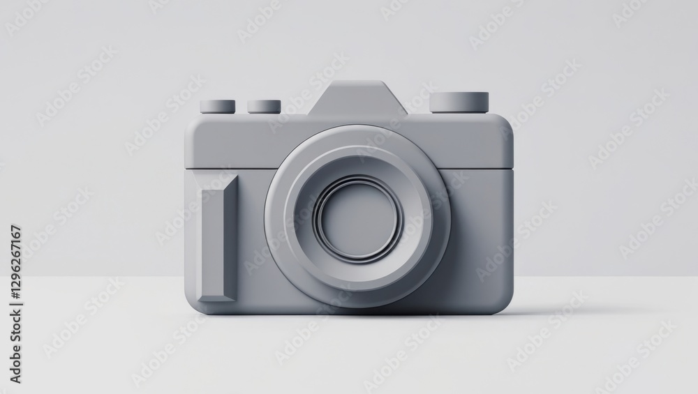 Sleek Gray Camera Icon Rendered in Minimal Style on Clean Background Represents Photography and Modern Technology Sleek Gray Camera Icon Rendered in Minimal Style on Clean Background Represents Photography and Modern Technology