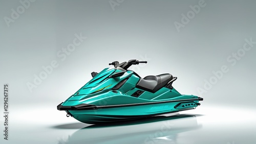 Sleek High Gloss Teal Jet Ski Displayed on a White Background in Studio Setting Recreational Watercraft and Personal Transportation