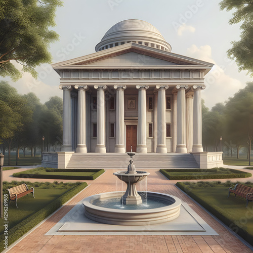 The Kentucky Capitol building is depicted with a fountain in front, highlighting its grandeur and design.
