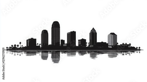 Tampa City Skyline in Black Silhouette. A Vector Design of Tampa's Iconic Cityscape Isolated on a White Background, Representing Urban Life, Modern Architecture, and Business Travel Concepts.