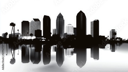Tampa City Skyline in Black Silhouette. A Vector Design of Tampa's Iconic Cityscape Isolated on a White Background, Representing Urban Life, Modern Architecture, and Business Travel Concepts.