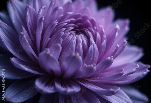 Captivating close-up of a purple chrysanthemum, showcasing delicate petals and intricate floral details against a dark, moody background, perfect for elegant designs.