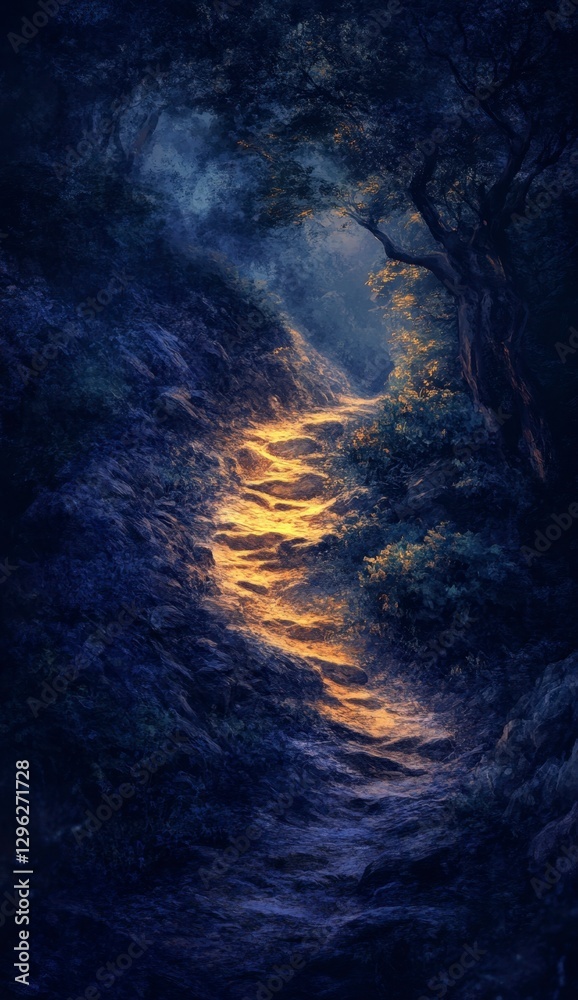 Fototapeta premium Serene Forest Pathway Illuminated by Soft Golden Light