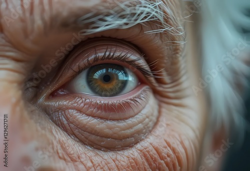 Close-up of a Wise Elderly Person's Eye: Capturing the Beauty and Experience of Aging, Detailed Skin Texture and Color.