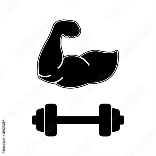 Dumbbell icons set in outlined and filled flat style. Gym heavy strength training dumbbell line pictograms. Weight lifting dumbbell signs.
