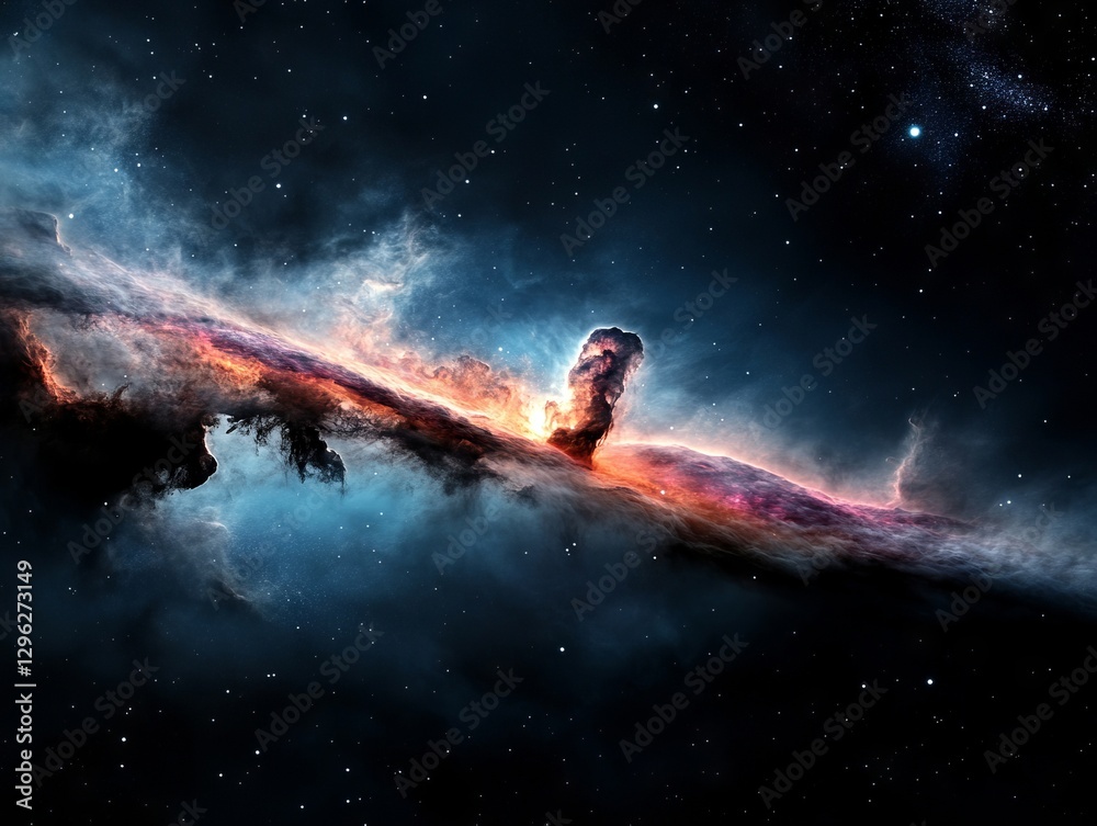 Fototapeta premium A nebula in the middle of a dark space filled with stars