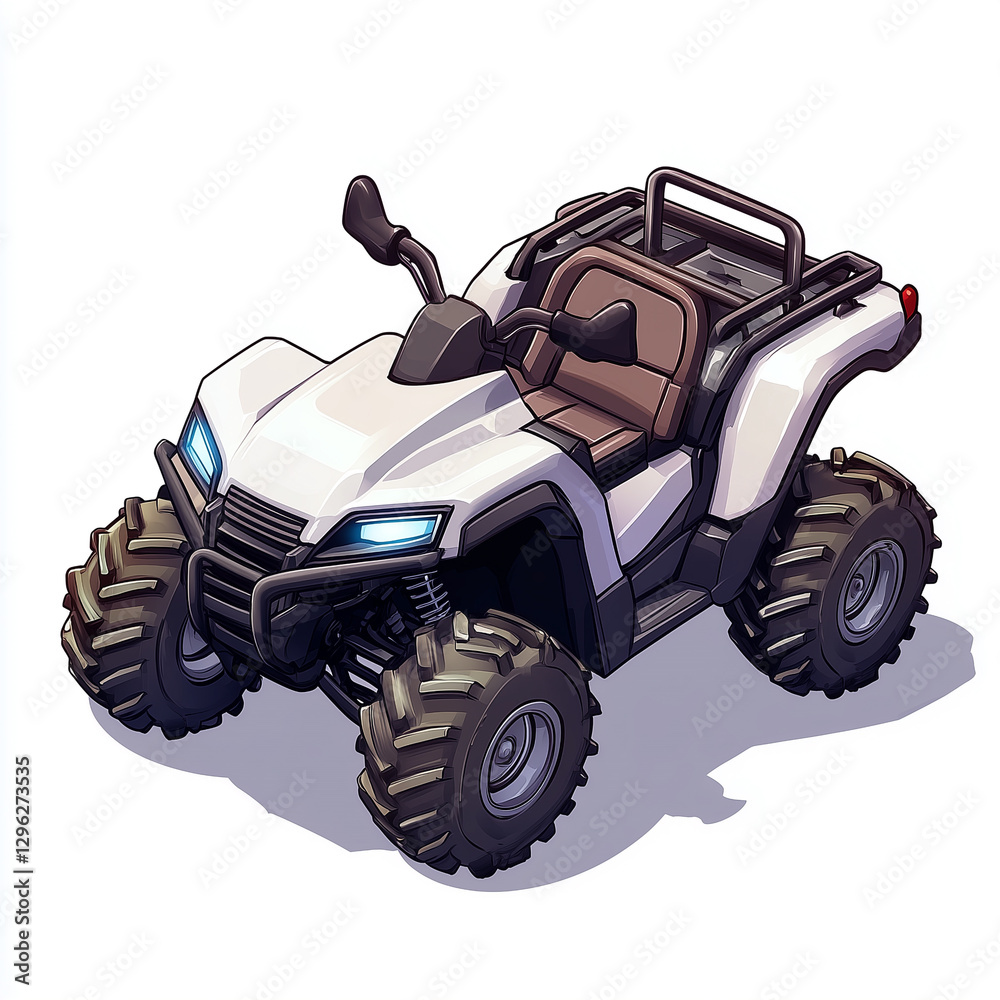 Isometric angle of ATV, All-Terrain Vehicle, stylized vehicle, digital rendering Isometric angle of ATV, All-Terrain Vehicle, stylized vehicle, digital rendering