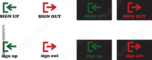 Login and logout icon set Set of sign out, Sign in vector vector collection. Open and close door symbol. Black exit and enter arrow, trendy flat style isolated on transparent background.