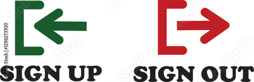Login and logout icon set Set of sign out, Sign in vector vector collection. Open and close door symbol. Black exit and enter arrow, trendy flat style isolated on transparent background.