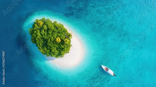 Serene island escape a tropical paradise surrounded by crystal clear waters aerial view nature at its finest