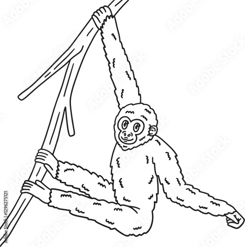 Gibbon Apes Animal Isolated Coloring Page for Kids