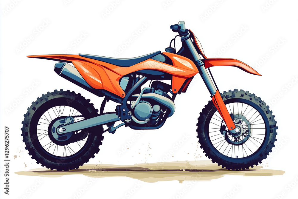 Side profile of Dirt bike, Motorcycle, vehicle digital art, isolated on white Side profile of Dirt bike, Motorcycle, vehicle digital art, isolated on white