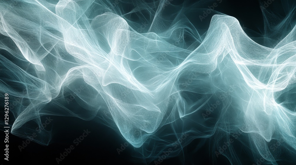 Fototapeta premium Glowing wispy translucent ethereal wave like patterns against black background