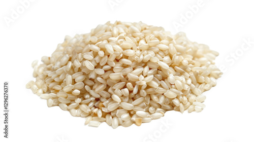 Pile of arborio rice grains creating small mound on transparent background