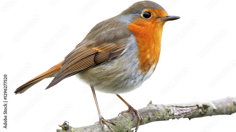 European robin perched on branch with transparent background European robin perched on branch with transparent background