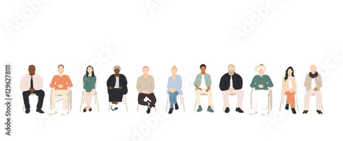 Multicultural group of people sitting together.	