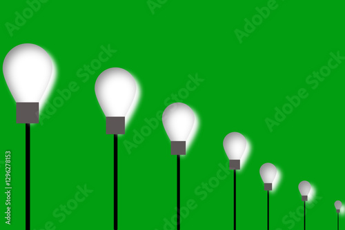 Cartaz ilustrativo com lâmpadas em perspectiva e fundo verde