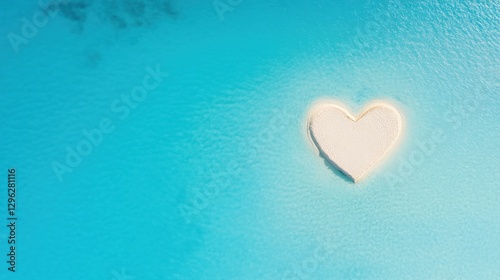 Heart-shaped sandbank tropical island aerial photograph clear blue water bird's eye view romantic getaway