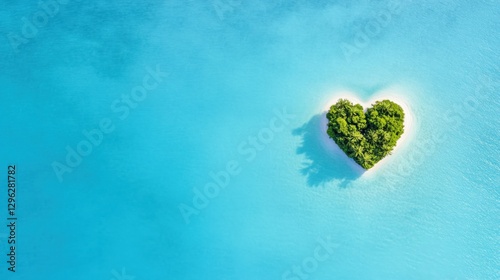 Heart-shaped island surrounded by turquoise waters tropical paradise aerial view nature beauty
